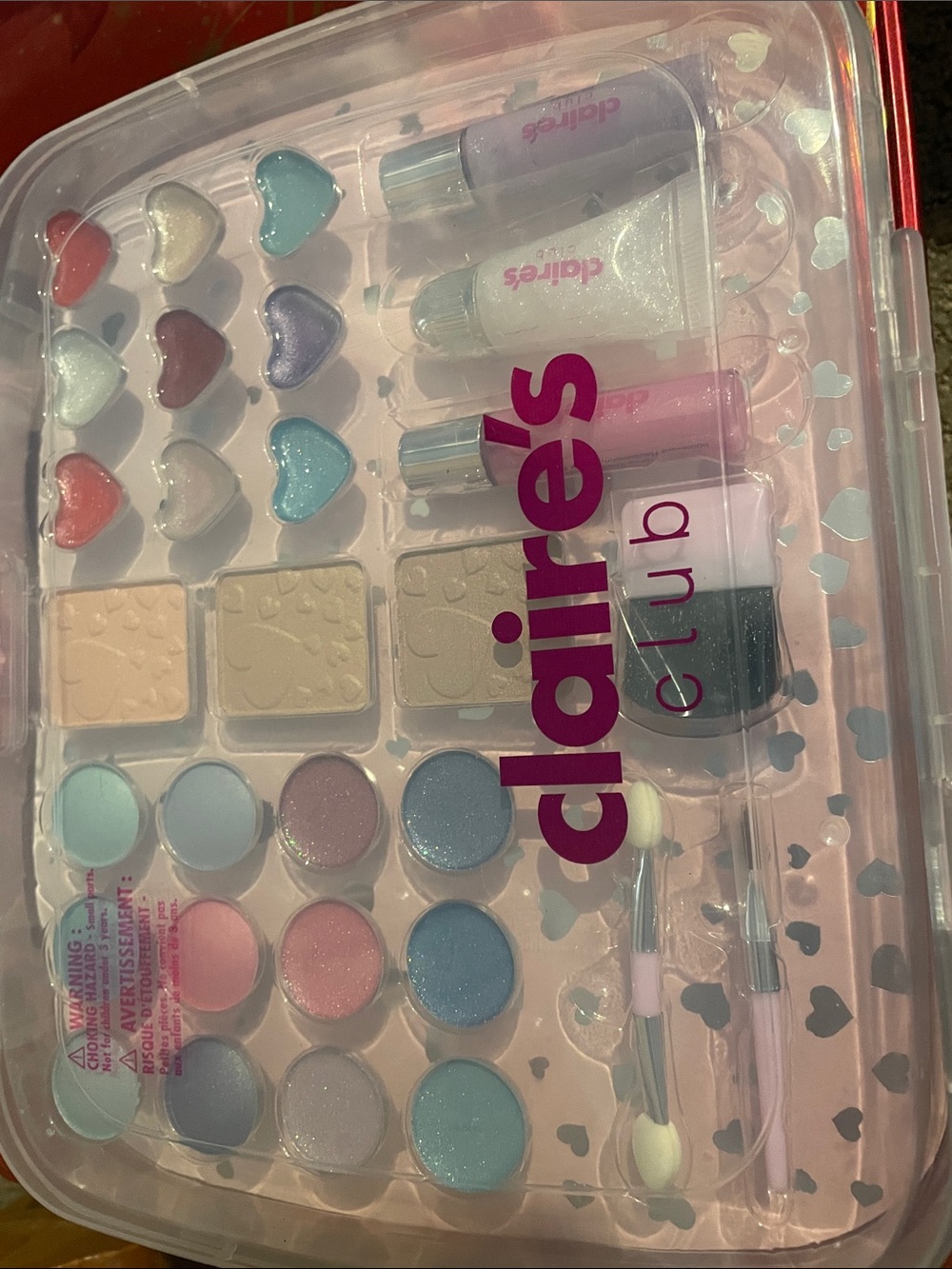Claire's Pastel Heart & Shimmer Makeup Palette - Pink, Blue, Purple, free lashes